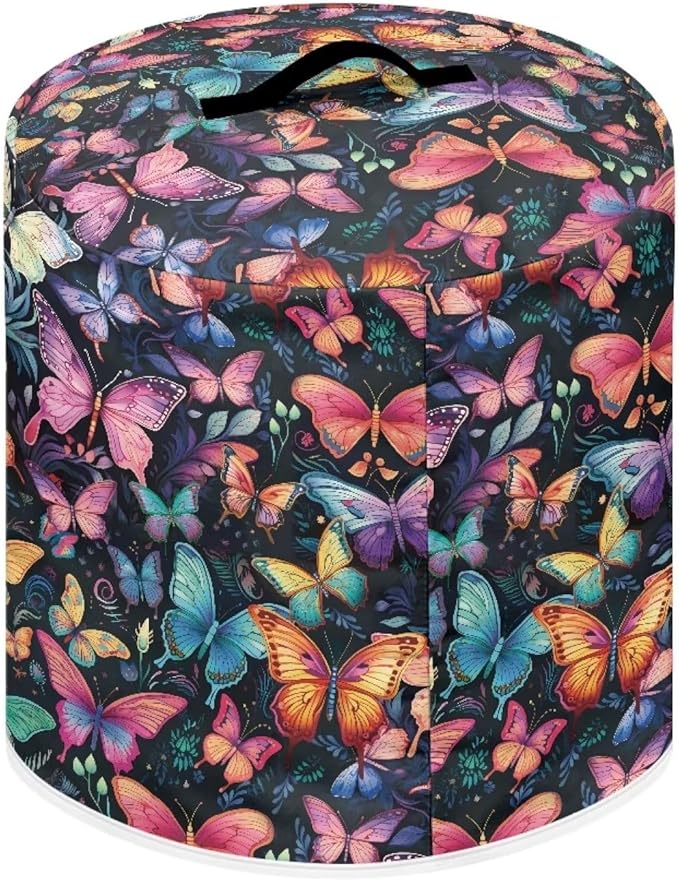 Insulated Pressure Cooker Appliance Cover, Also Fit for Rice Cooker, Air Fryer and Crock Pot, 6 Quart Dust Cover with Pocket for Spoon/Cooking Utensils/Recipes, Washable, Butterfly Various