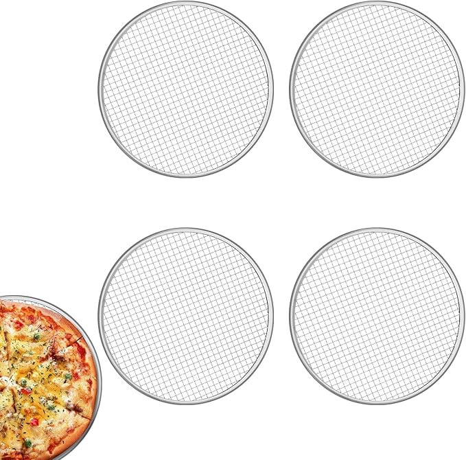 4 Pack 12 Inch Pizza Screen, Aluminum Alloy Pizza Pan for Oven Nonstick Pizza Screen, Seamless Rim & Rust-Free, Pizza Baking Pan Pizza Crisper Tray for Kitchen, Commercial, BBQ