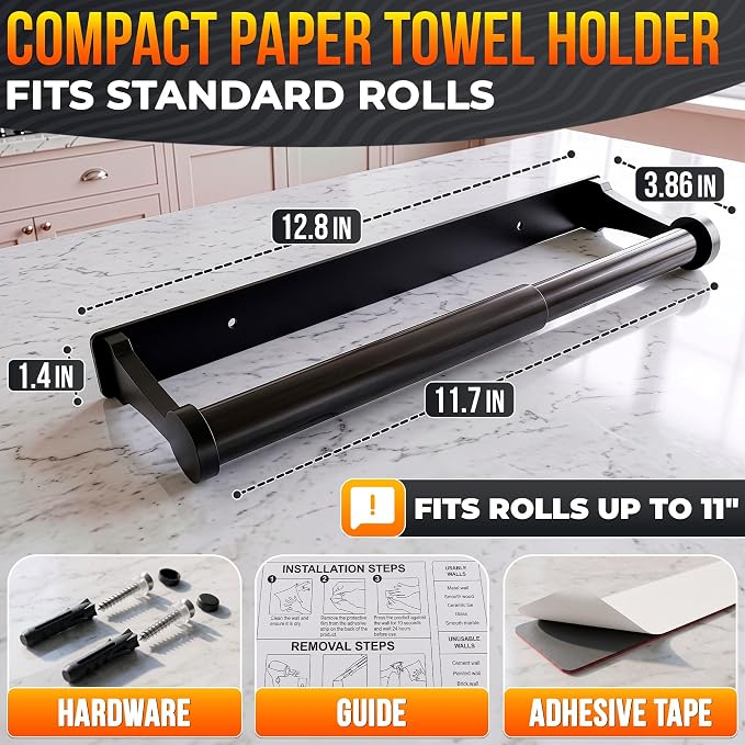 Black Paper Towel Holder Under Cabinet, Space-Saving - Image 2