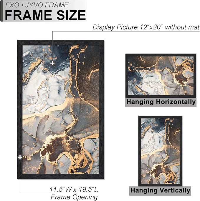 Engineered Wood 12x20 Picture Frame Set of 6, Black Frame for 12 x 20 Inch Picture Poster Photo, Light Weight 12 by 20 Frame with Wood-grain for Wall - 6 Pack/Black/12 x20
