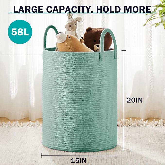 YOUDENOVA Cotton Rope Laundry Hamper Basket, 58L Blanket Basket - Image 3