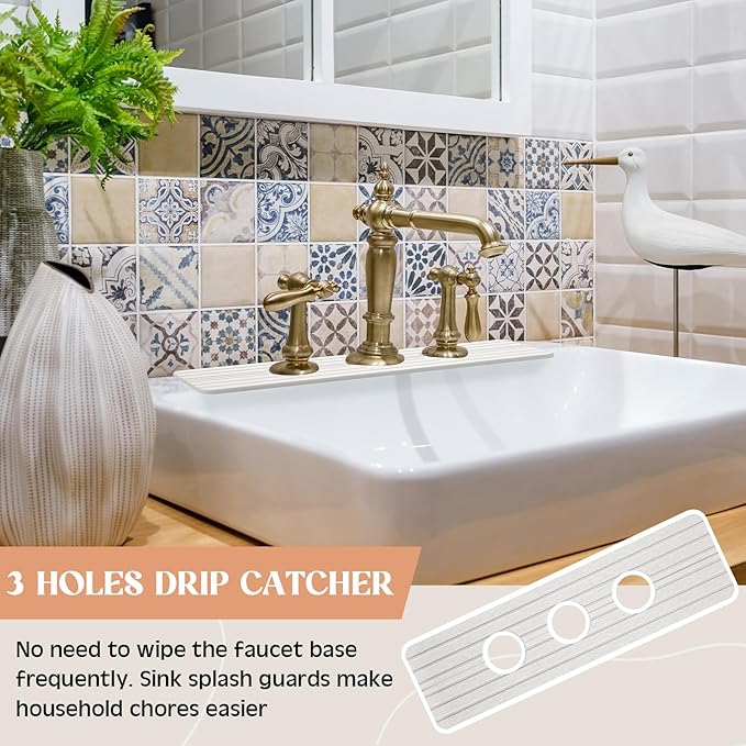 Teenyyou 3 Hole White Faucet Mat Kitchen Sink 16.1" x 5" | Bathroom Faucet - Image 6