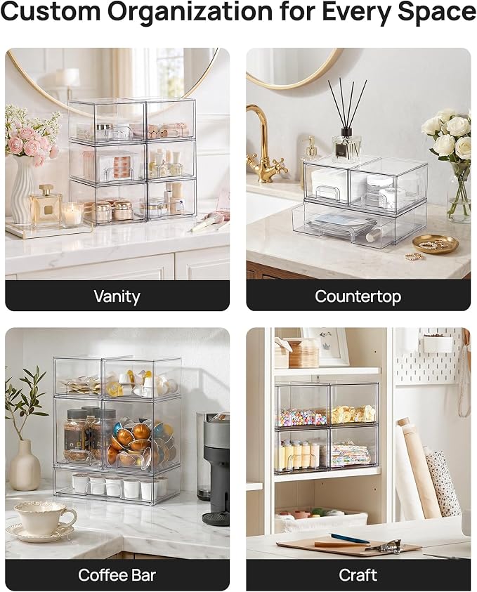 Vtopmart Clear Stackable Storage Drawers Set of 7, Plastic Organizer Bins | - Image 7