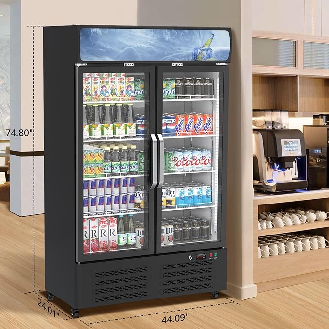 PeakPursuit Commercial Beverage Refrigerator 27.1 Cu.ft, Glass Door Display Fridge with LED Light, 10 Adjustable Shelves, Upright Merchandiser Refrigerator for Restaurant, Cafe, Store, White