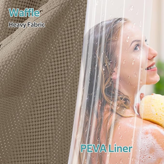 Vipfree 3 in 1 Shower Curtain Set, Waffle Shower Curtain and Liner Set - Image 3