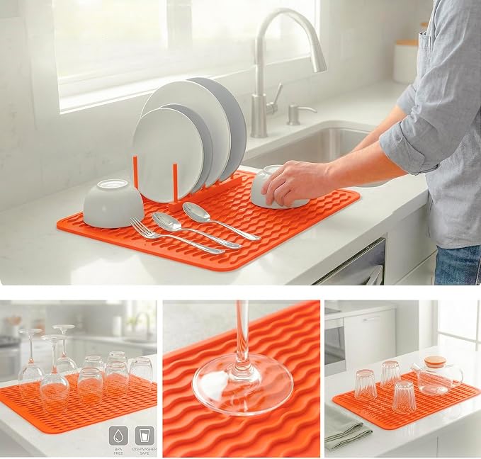 MicoYang Silicone Dish Drying Mat — Quick-Dry Ridges Counter & Sink Pad - Image 4