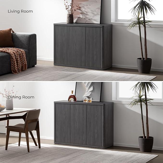 SICOTAS Buffet Cabinet with Storage Accent Sideboard with 6 Doors Modern 93.2" Credenza Fluted Buffet Table Media Console Cabinet Entryway Cabinets for Living Room Kitchen Dining Room Hallway
