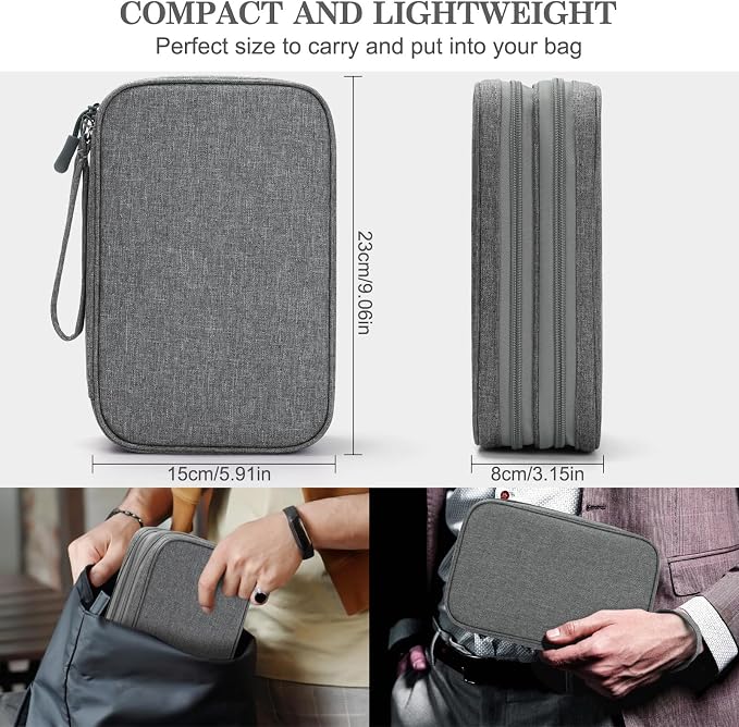 FYY Electronic Organizer, Travel Tech Pouch Bag, Dark Grey | Wrist Strap - Image 2