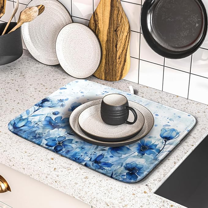 Giwawa Blue Floral Dish Drying Mat - Image 5