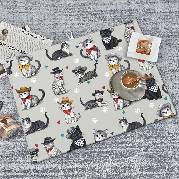 Pet Lover Cat Dish Drying Mat For Kitchen Counter, Super Absorbent Microfiber - Image 8
