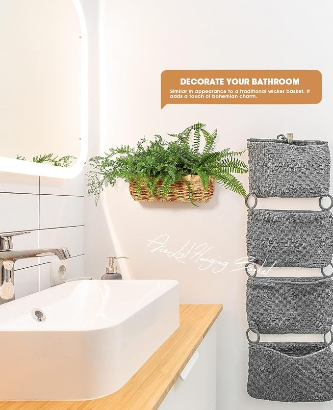 AceList Wall Hanging Basket, Boho Style Hand-Woven Hanging Storage Baskets - Image 4