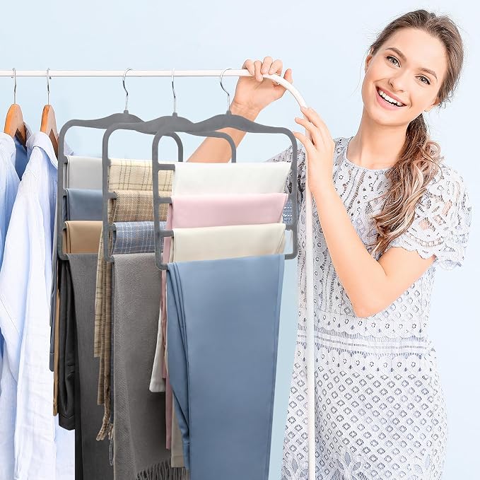 Closet Organizers and Storage, Pants Hangers Space Saving Velvet Hanger | - Image 5