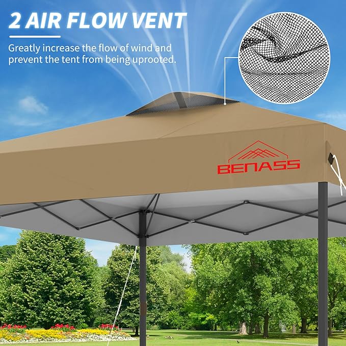8x8 Pop Up Canopy, Easy Up Canopy Tent, Heavy Duty Tents for Parties, One Person Set Up Event Tent, Khaki