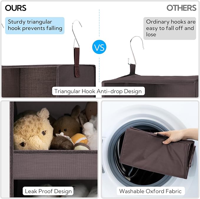 GRANNY SAYS 3-Shelf Hanging Closet Organizer, Foldable Storage, Dark Brown | 33 - Image 5