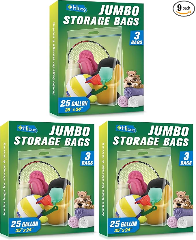 HIBAG 25 Gallon Jumbo Storage Bags, 35” x 24” Resealable Clear Bags by HIBAG
