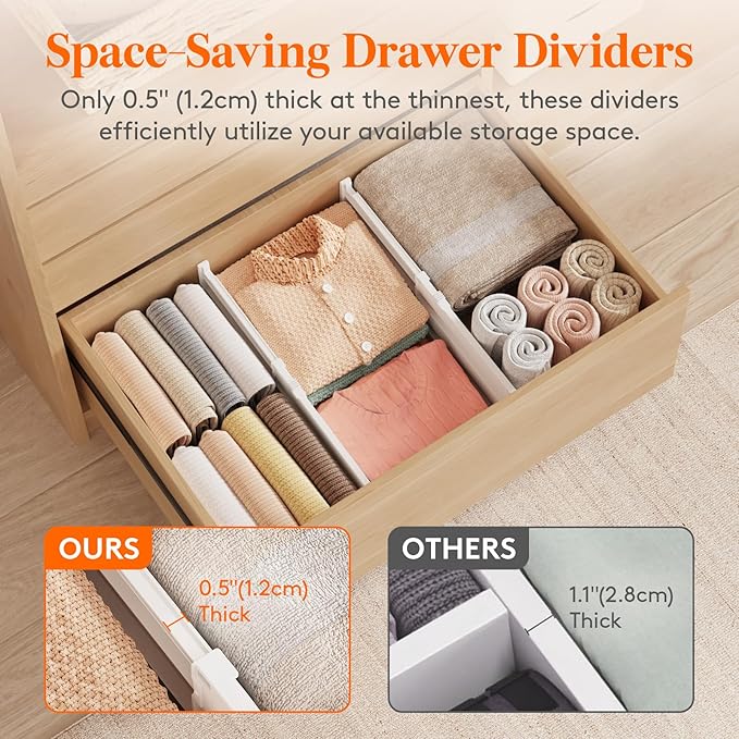 Lifewit 8" Tall Drawer Dividers, Adjustable Deep Drawer Organizer Clothes | 6 - Image 5