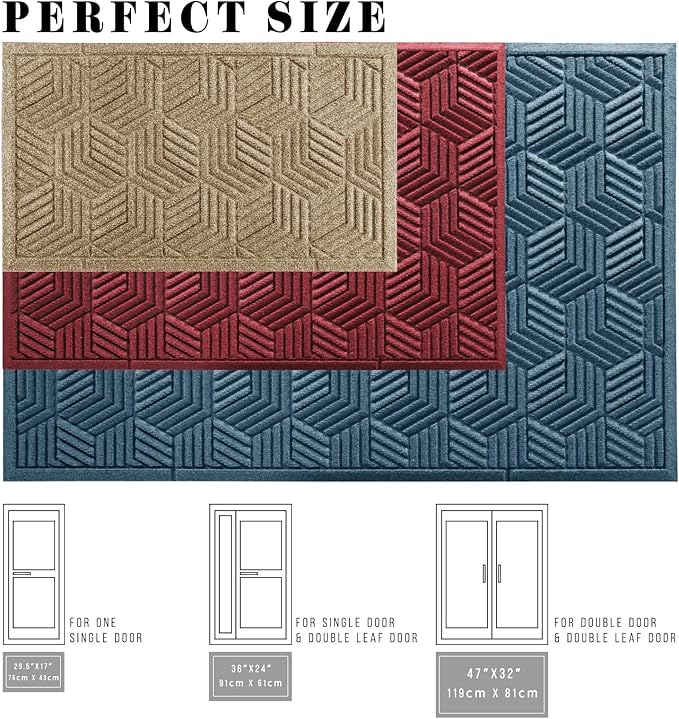 Yimobra Extra Large Door Mat 36x24, All-Season Waterproof Outdoor Mats for Front Door Entrance with Drainage Holes, Heavy Duty Non-Slip Doormat for Garage Patio Entryway Indoor, Beige