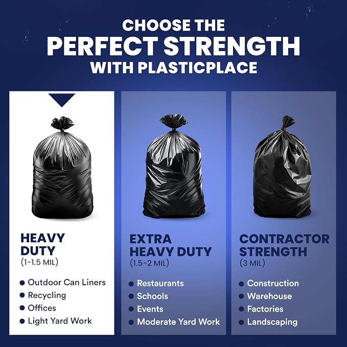 Plasticplace 55-60 Gallon Trash Bags │ 1.2 Mil │ Black Heavy Duty Garbage Can - Image 6