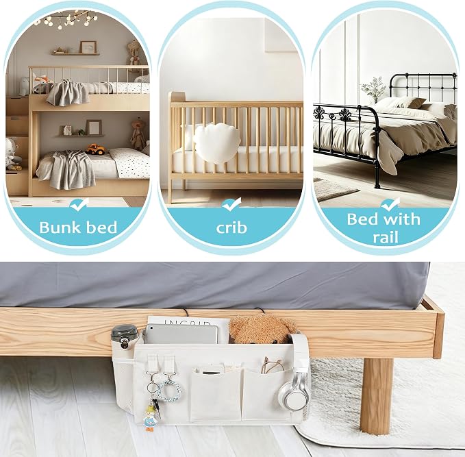 Bedside Caddy, Bedside Storage Bag Hanging Organizer - Image 5