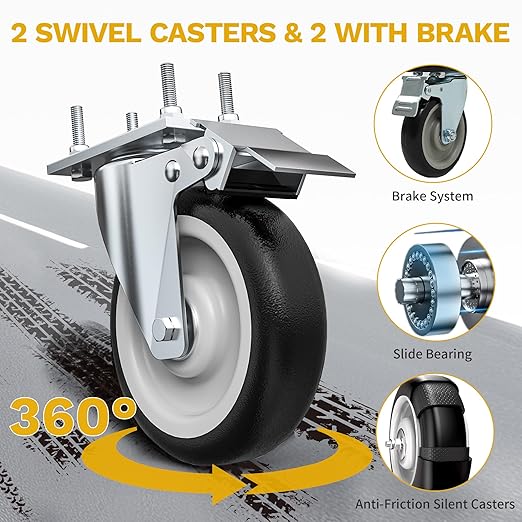 DWVO Utility Service Cart on Wheels, 550 lbs Capacity, 45 x 25 Inch Rolling Work Carts with Wheels, 2 Shelf Heavy Duty Plastic Cart Suitable for Warehouse, Garage, School & Office, Cleaning, Black
