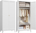 71" Metal Wardrobe Cabinet with Hanging Rod,Armoire Wardrobe Closet with Doors and Adjustable Shelves, Whiet Clothing Storage Cabinets for Bedroom,Office,School,Hospital