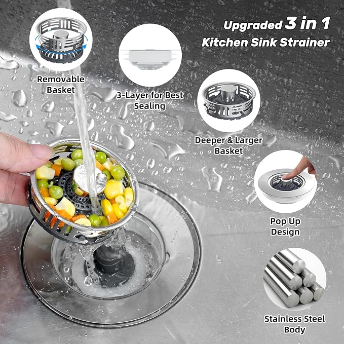 Hibbent 2 Pack Metal Kitchen Sink Drain Strainer and Stopper, Transparent - Image 2