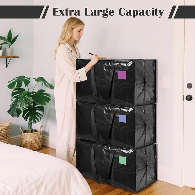 6 Pack Moving Bags with Full-Open Side Zipper, Extra Large 93L Heavy Duty - Image 4