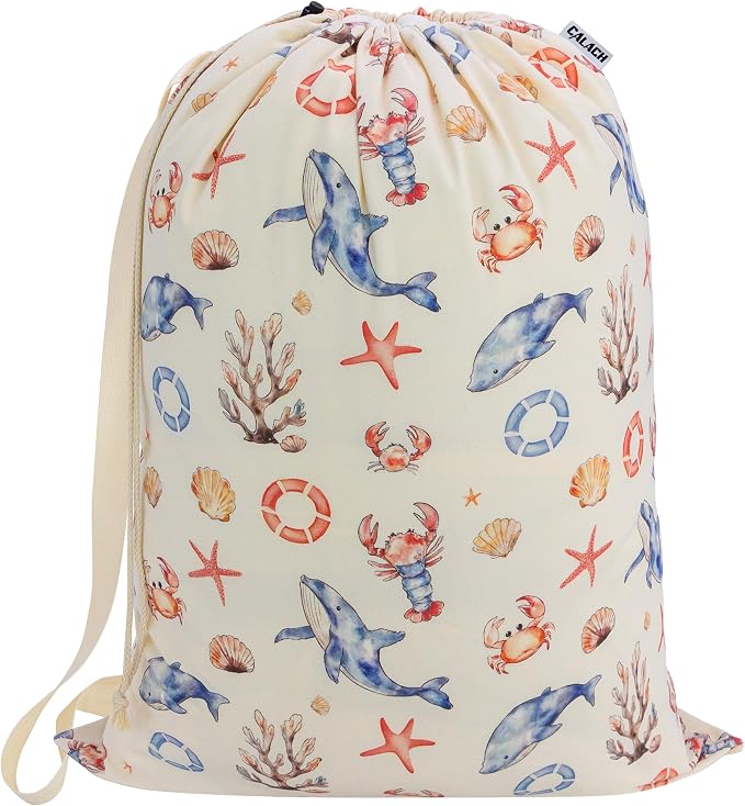 Canvas Laundry Bag with Shoulder Strap & Drawstring by CALACH