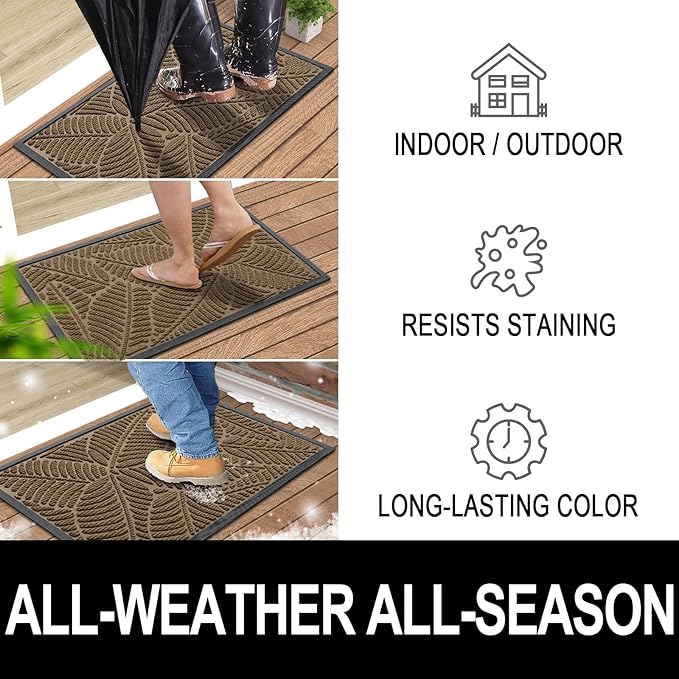 Colorxy Waterproof Doormat, Sturdy Natural Rubber Front Indoor Mat, Non Slip Low Profile Outdoor Door Mat, Stain and Fade Resistant Floor Mats, Easy Clean Patio Entry Mat, 36''x24'', Light Brown
