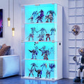 Lvifur Display Cabinet with Glass Doors,66' Curio Cabinet with Adjustable Shelf and Lockable,4-Tier Bookcase with 3 Color Lights for Collectibles,Storage Cabinets with Human Body for Books,Toys,White