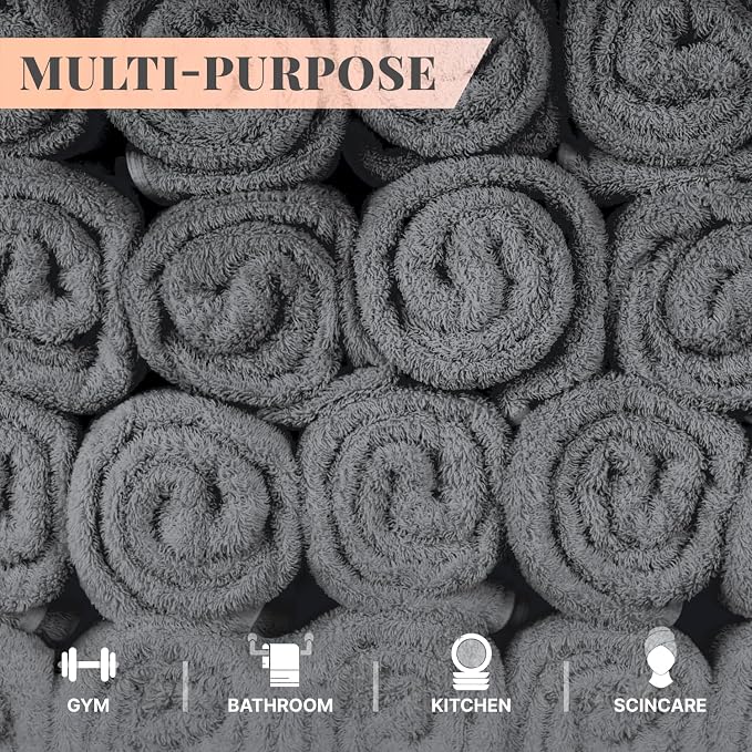 White Classic Wealuxe Dark Gray Washcloths 48 Pack - Image 3