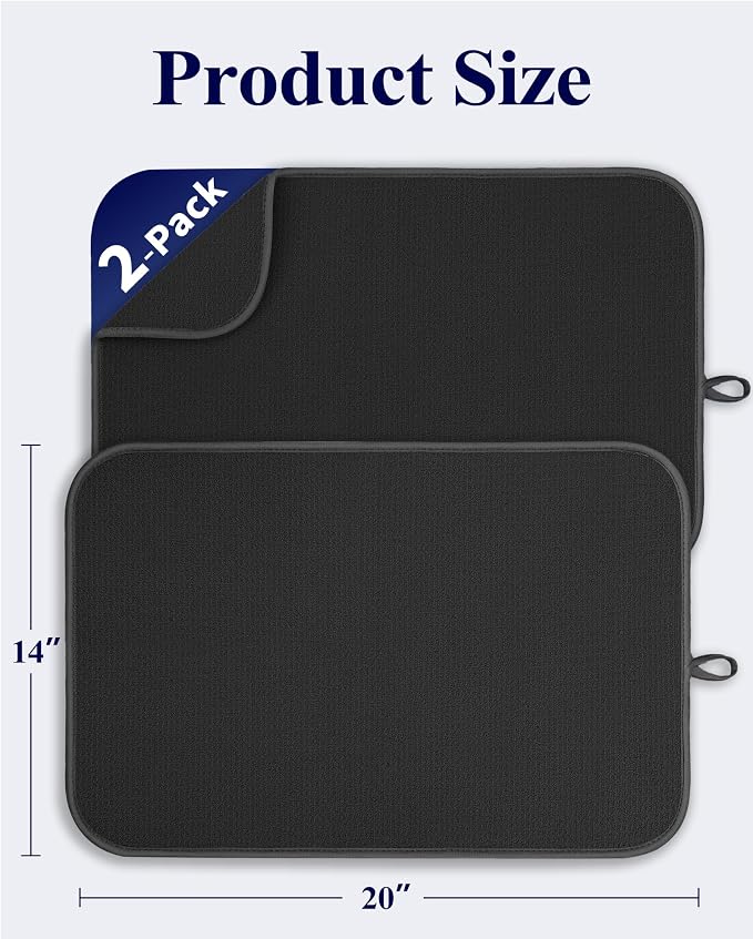 Kitsure 2 Pack Dish Drying Mat for Kitchen Counter, 3-Layer Ultra Absorbent Pad - Image 2