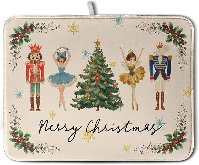 Merry Christmas Nutcracker Dish Drying Mat by Kwlegh