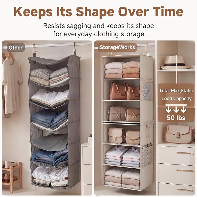 StorageWorks 6-Shelf Jumbo Closet Organizers, Two 3-Shelf Separable Hanging - Image 5