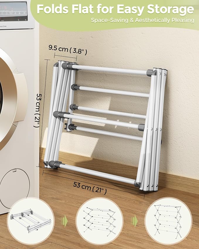 3-Tier Foldable Clothes Drying Rack, 37.6" H, Tool-free Assembly, Extendable - Image 4