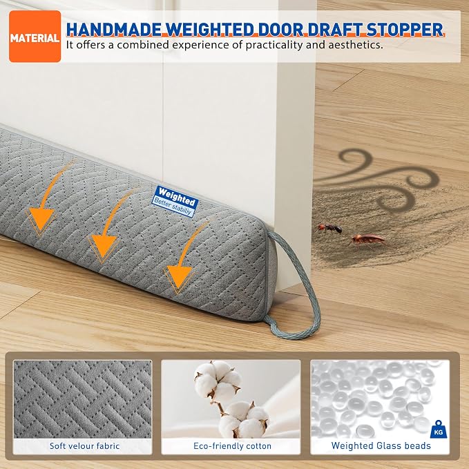 MAGZO Door Draft Stopper for Bottom of Door 36 Inches, Velour Gray | Weighted - Image 4