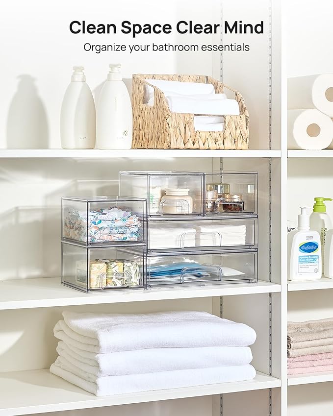 Vtopmart Clear Stackable Storage Drawers Set of 5, Plastic Organizer Bins | - Image 6