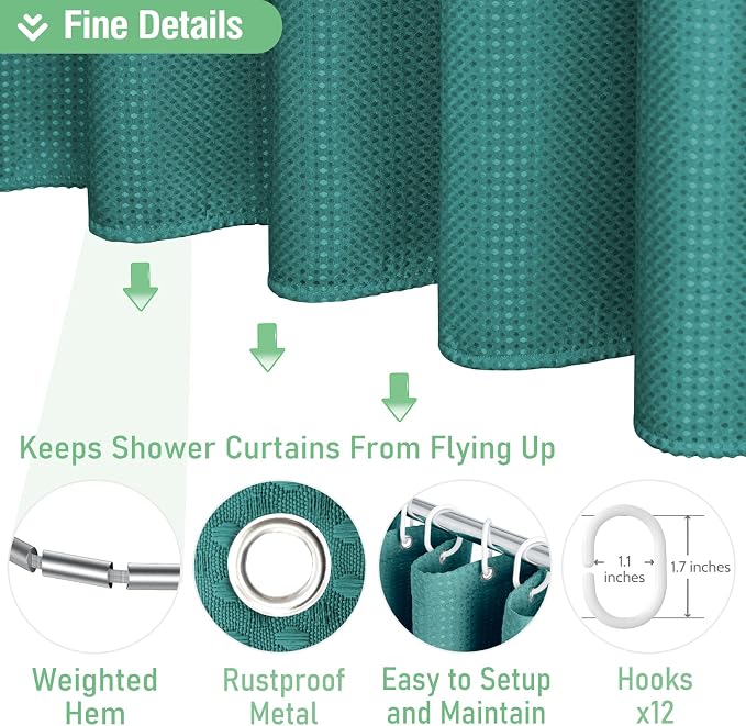 Dynamene Long Waffle Shower Curtain 256GSM Heavy Fabric 72x78 Seaweed Green - Image 5