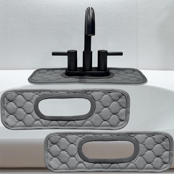 Bathroom Sink Splash Guard Oval-Hole Rectangle-Hole: AHA HOMEWARE, Faucet Mat by AHAHOMEWARE