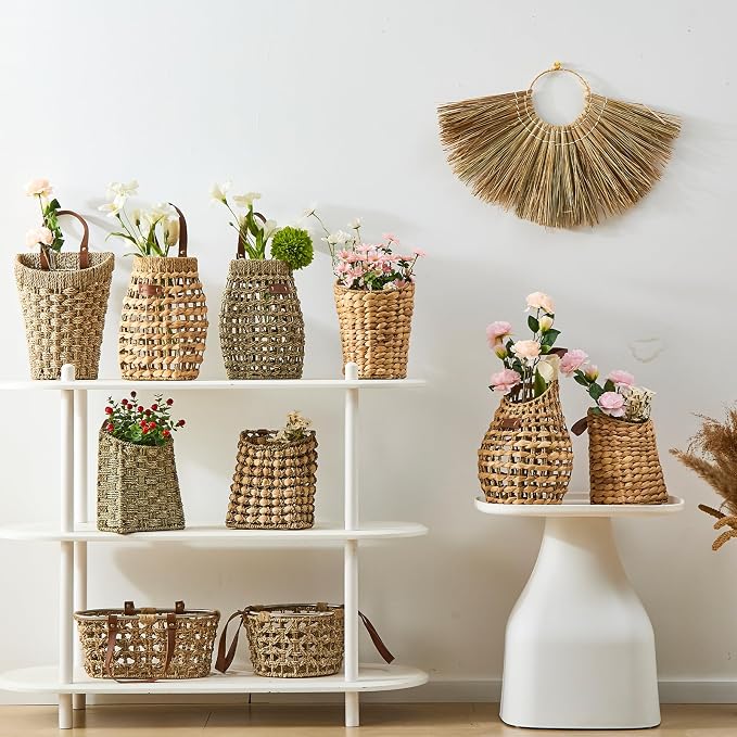 Wall Hanging Pocket Basket Portable Water Hyacinth Storage Basket Decorative - Image 7