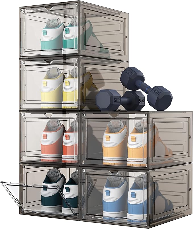 HOMIDEC Shoe Storage, 6 Pack Shoe Organizer Clear Hard Plastic Shoe Box - Image 9