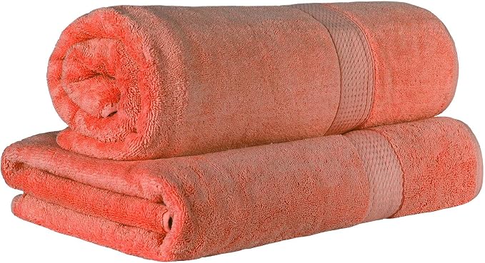 SUPERIOR Egyptian Cotton Pile Heavyweight Bath Sheet, 2 Piece Set, Coral | - Image 2