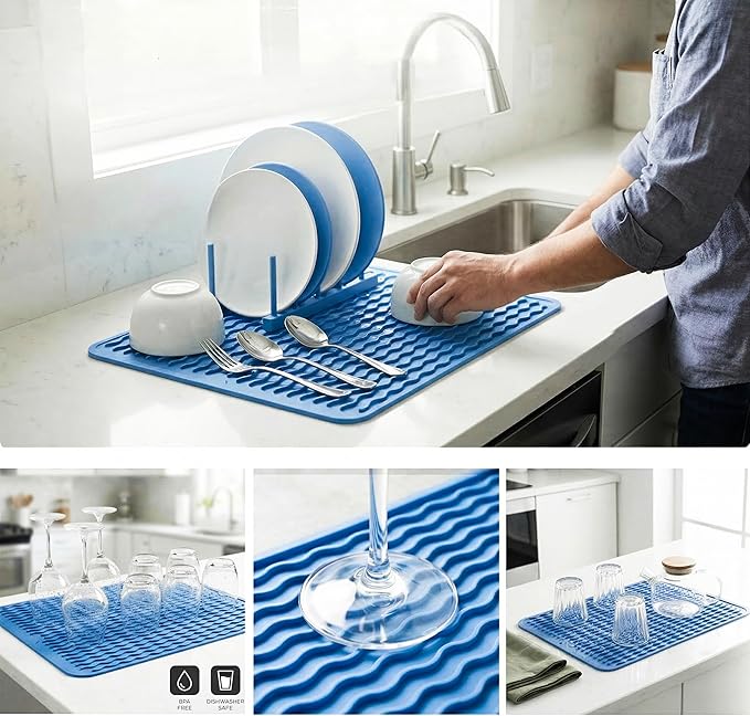 MicoYang Silicone Dish Drying Mat — Quick-Dry Ridges Counter & Sink Pad - Image 4