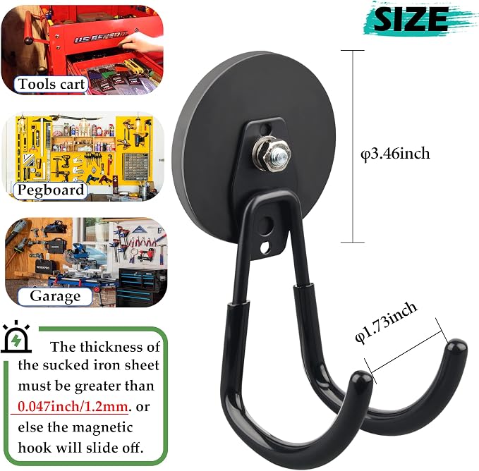 ULIBERMAGNET Strong Magnetic Hooks, 2 Pack Heavy Duty Large Magnetic Hooks - Image 6