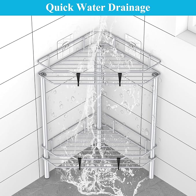 HuggieGems Metal Floor Standing Corner Shower Caddy, 2 Tier - Image 5
