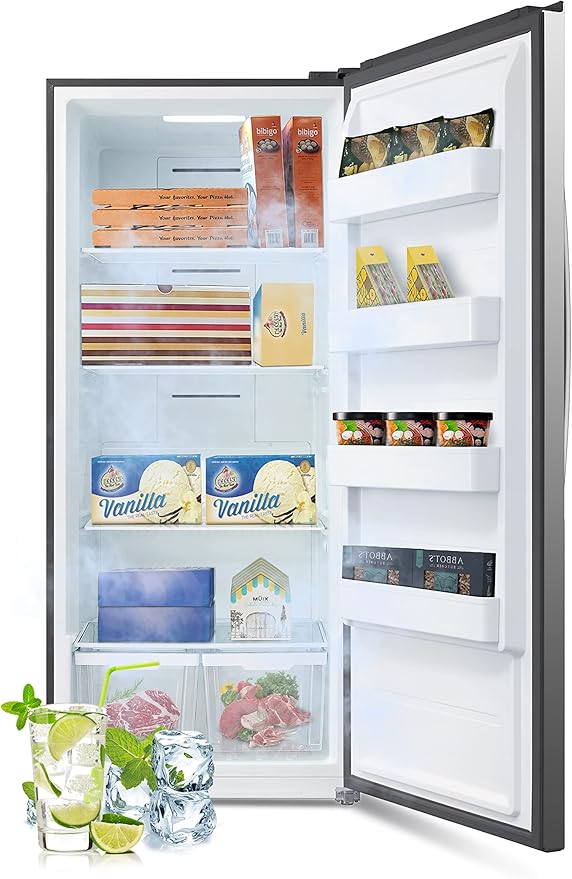 SMETA Upright Freezer 18 Cu ft Convertible Freezers Refrigerator, Garage Ready Stand Up Frost-Free Freeerless Fridge with Tempered Glass Shelves SS