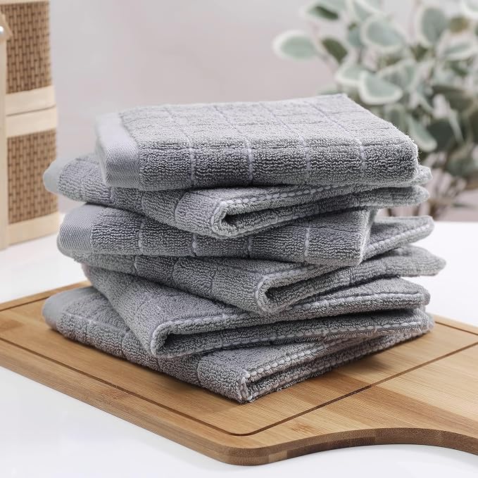 Homaxy 100% Cotton Terry Kitchen Dish Cloths, 8 Pack, Light Grey - Image 8