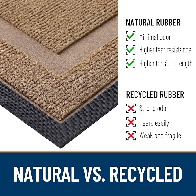 OLANLY Front Door Mat Indoor Outdoor Entrance, Waterproof All-Season, All-Weather Doormat, Sturdy Natural Rubber, Fade Resistant, Low Profile, Easy Clean Patio Porch Entryway Mat, 47x30, Light Borwn