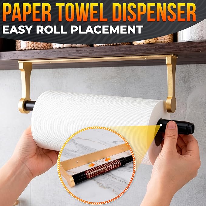 Gold Paper Towel Holder Under Cabinet, Space-Saving - Image 6