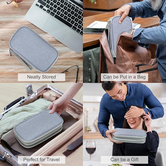 FYY Electronic Organizer, Travel Tech Pouch Bag, Light Grey | Wrist Strap - Image 7
